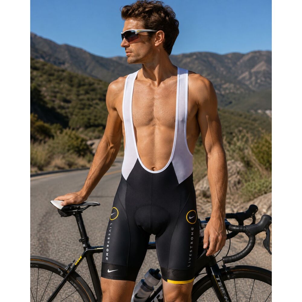 Livestrong Nike Lance Amstrong Cycling Bib Shorts Top   Mens Size Large